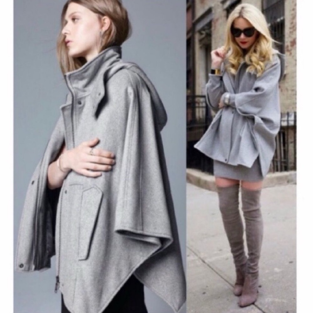 Vintage Style Halogen Light Gray Wool Cape Coat